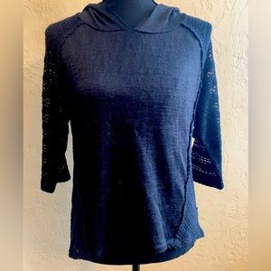 Black, Sheer, Sweater with hood